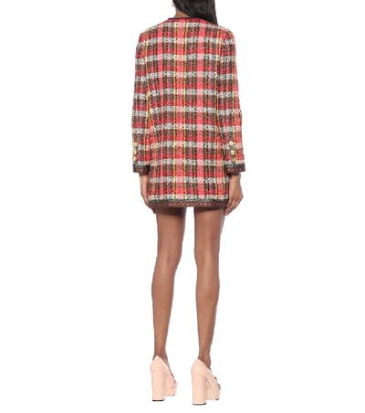 Shop Gucci Checked Wool-tweed Minidress In Red