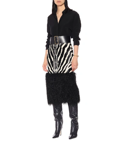 Shop Saint Laurent Calf Hair And Faux Fur Skirt In Black