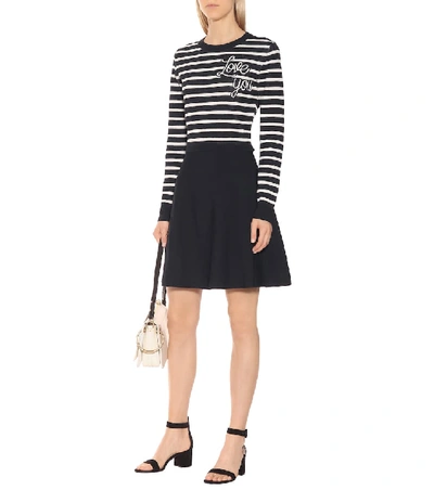 Shop Red Valentino Love You Striped Knit Dress In Blue