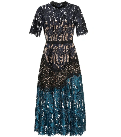 Shop Self-portrait Prairie Guipure Lace Midi Dress In Blue