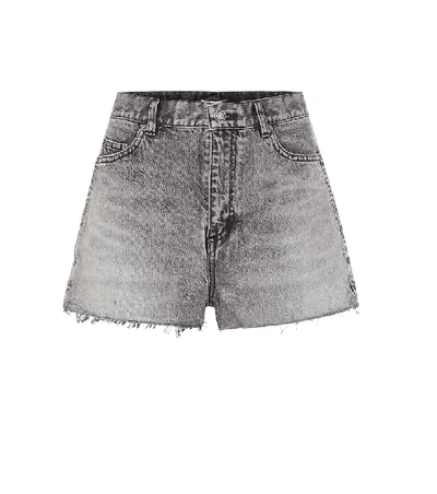 Shop Saint Laurent Denim Mini Shorts In Grey