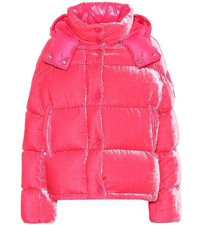Shop Moncler Caille Velvet Puffer Jacket In Pink