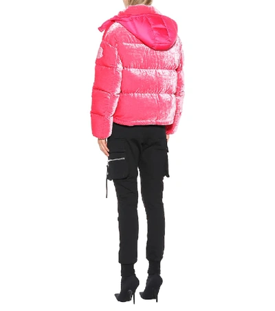 Shop Moncler Caille Velvet Puffer Jacket In Pink