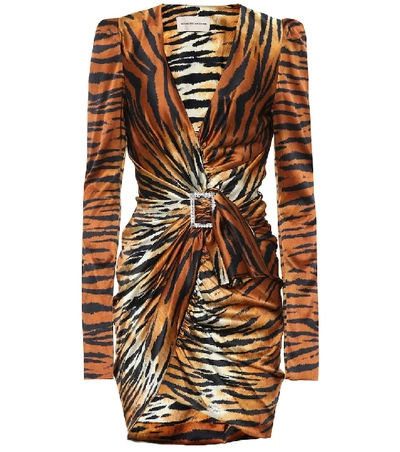 Shop Alexandre Vauthier Tiger Silk-satin Minidress In Brown