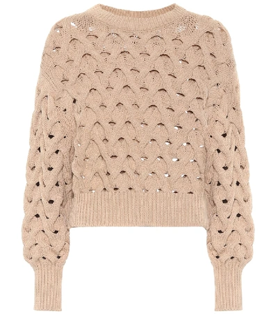Shop Brunello Cucinelli Open-knit Cotton-blend Sweater In Beige