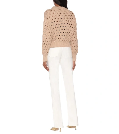 Shop Brunello Cucinelli Open-knit Cotton-blend Sweater In Beige