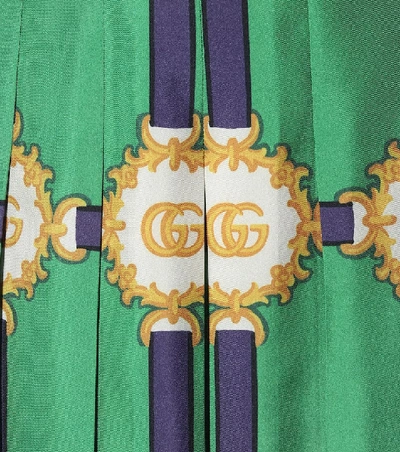 Shop Gucci Printed Silk-twill Midi Skirt In Green