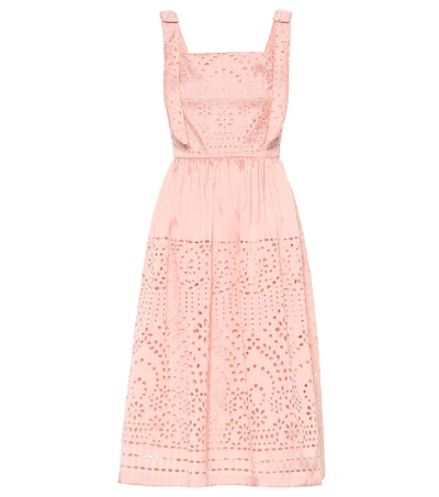 Shop Monique Lhuillier Broderie Anglaise Satin Midi Dress In Pink