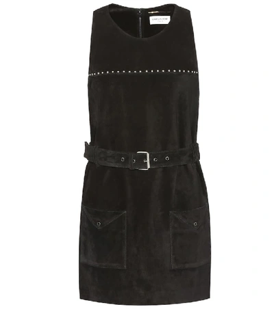 Shop Saint Laurent Studded Suede Dress In Black