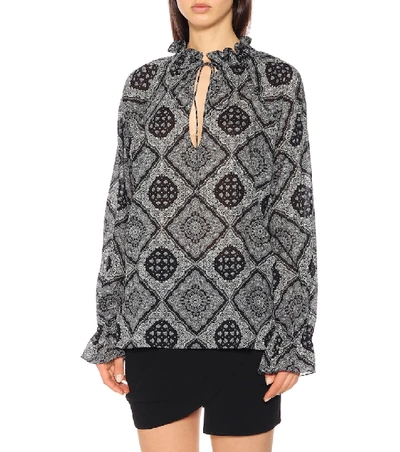 Shop Saint Laurent Printed Cotton Blouse In Black