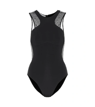 Shop Stella Mccartney Mesh-trimmed Swimsuit In Black
