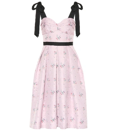 Shop Carolina Herrera Floral Cotton And Silk-blend Dress In Pink