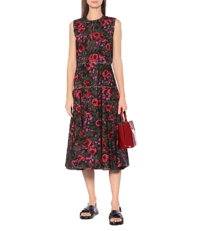 Shop Marni Floral Cotton Midi Dress In Multicoloured