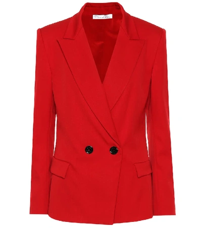 Shop Oscar De La Renta Stretch-wool Blazer In Red