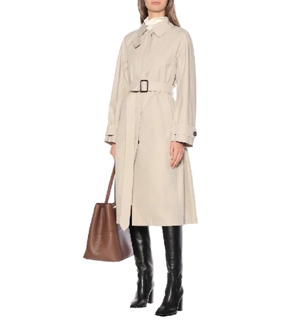 Shop Max Mara Belted Cotton Trench Coat In Beige