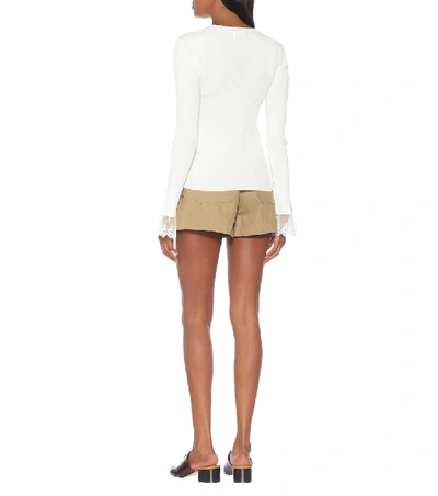 Shop Chloé Organza-trimmed Ribbed-knit Sweater In White