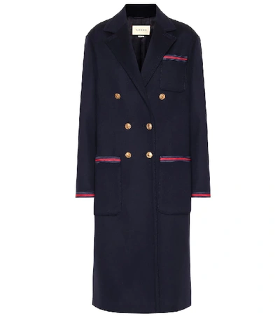 Shop Gucci Double-breasted Wool Coat In Blue