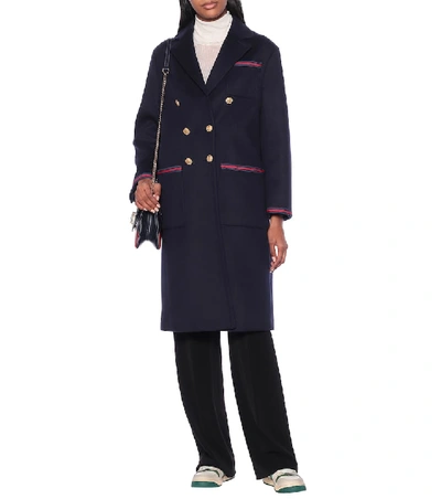 Shop Gucci Double-breasted Wool Coat In Blue