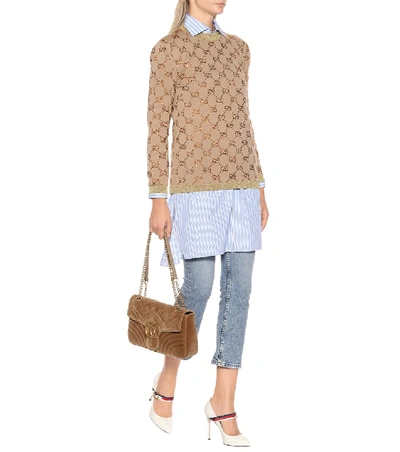 Shop Gucci Gg Embellished Wool Sweater In Beige