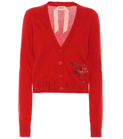 Shop N°21 Sequined Cashmere Cardigan In Red