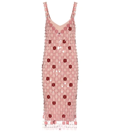 Shop Paco Rabanne Floral Paillette-embellished Dress In Pink