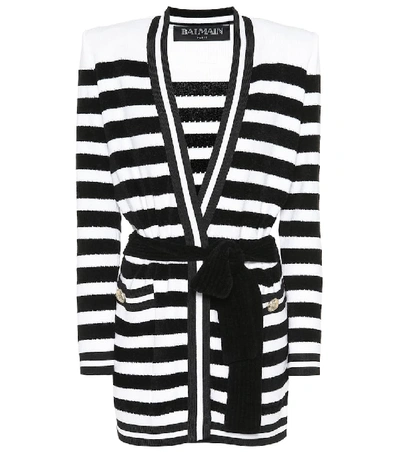 Shop Balmain Striped Cardigan In Black