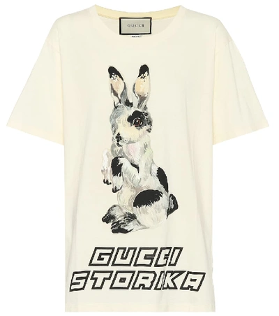 Shop Gucci Printed Cotton T-shirt In White