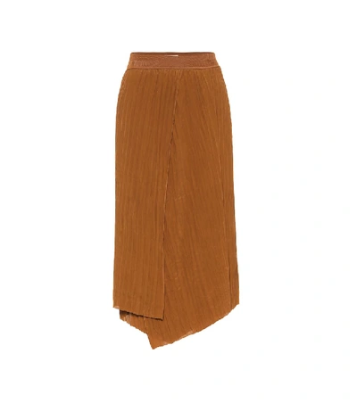 Shop Vince Crinkle Pleated Midi Skirt In Brown
