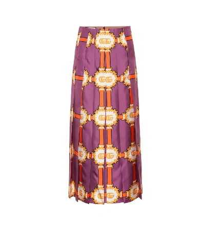 Shop Gucci Printed Silk-satin Midi Skirt In Multicoloured