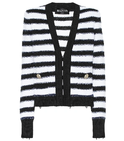 Shop Balmain Striped Knit Jacket In Multicoloured