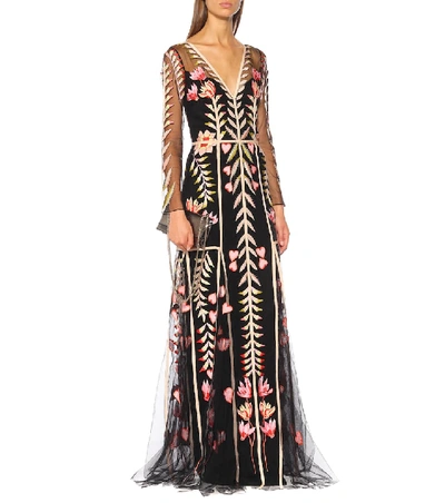 Shop Temperley London Rosy Floral Organza Gown In Black