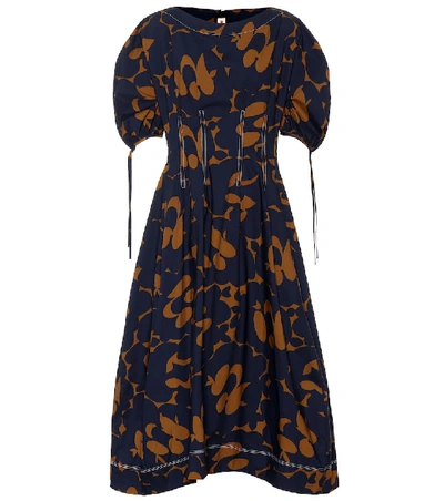 Shop Marni Printed Cotton Midi Dress In Blue
