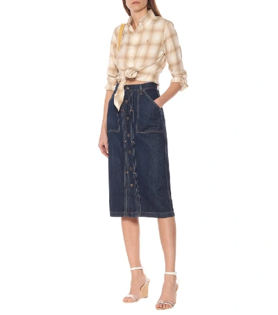 Shop Polo Ralph Lauren Denim Midi Skirt In Blue