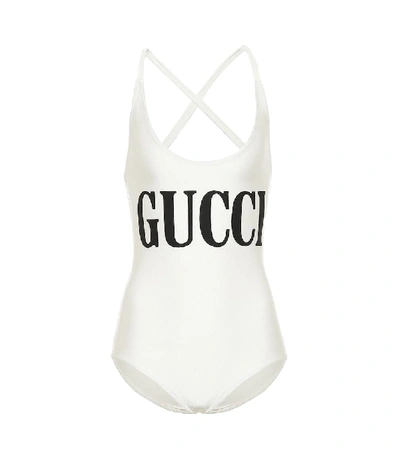 Shop Gucci Printed Swimsuit In White