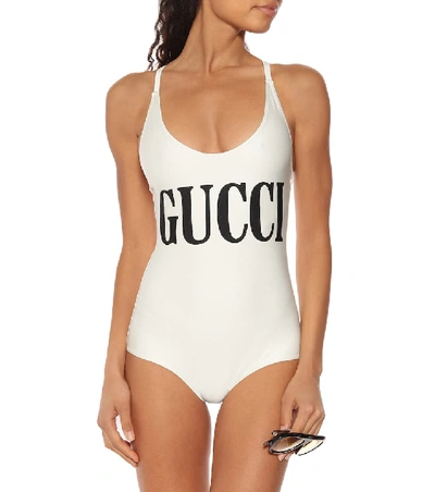Shop Gucci Printed Swimsuit In White