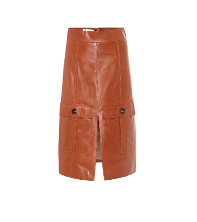 Shop Chloé Leather Skirt In Brown