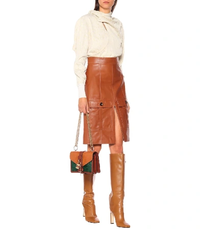 Shop Chloé Leather Skirt In Brown
