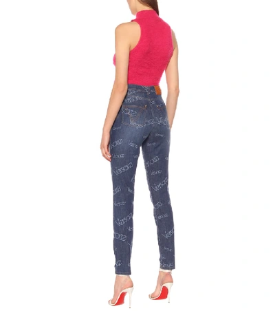 Shop Versace Logo High-rise Skinny Jeans In Blue