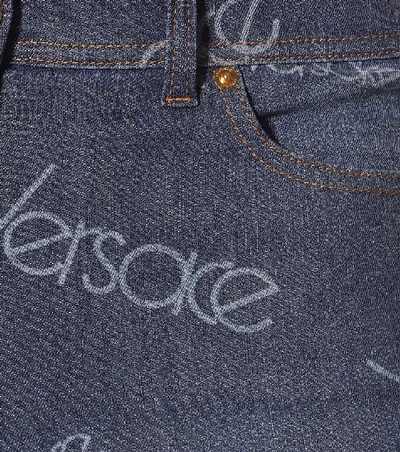 Shop Versace Logo High-rise Skinny Jeans In Blue