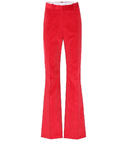 Shop Victoria Beckham High-rise Corduroy Flared Pants In Red