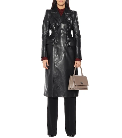 Shop Balenciaga Leather Coat In Black