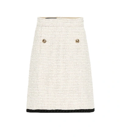 Shop Gucci Tweed Skirt In White