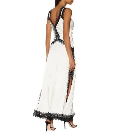 Shop Self-portrait Lace-trimmed Satin Dress In White