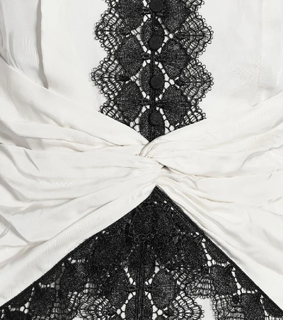 Shop Self-portrait Lace-trimmed Satin Dress In White