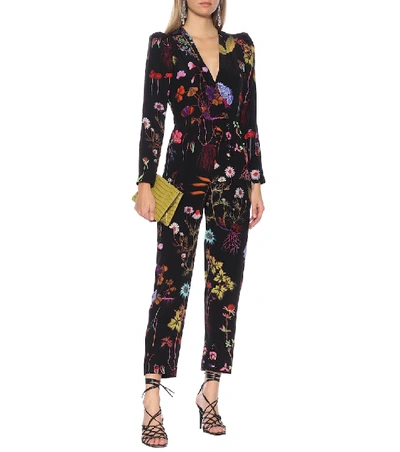 Shop Stella Mccartney Floral Silk-crêpe Jumpsuit In Black