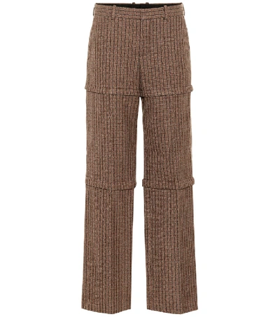 Shop Balenciaga Checked Wool Pants In Brown