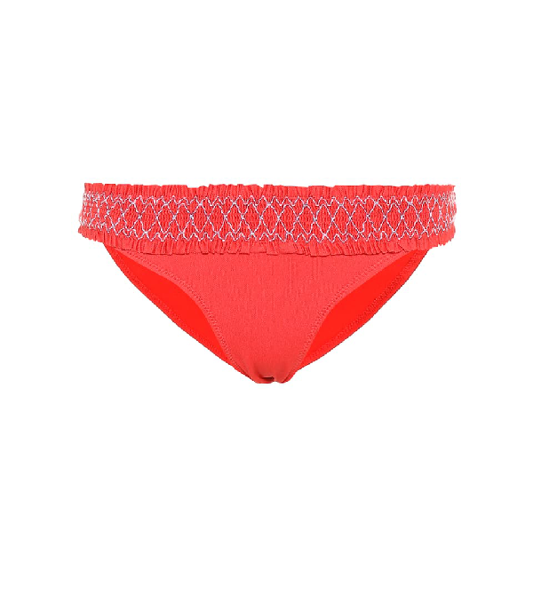 red smocked bikini