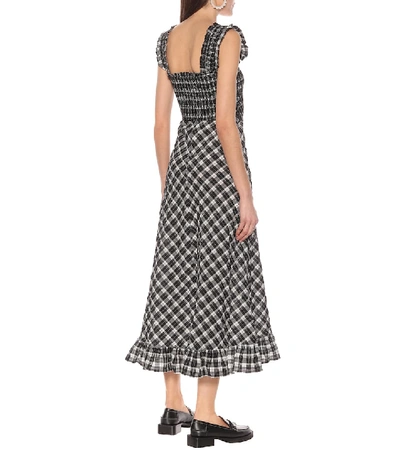 Shop Ganni Checked Cotton-blend Midi Dress In Black