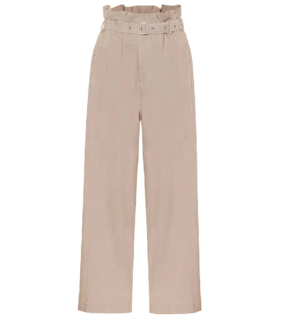 Low Classic Belted Linen-blend Wide-leg Pants In Beige