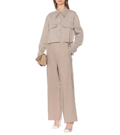 Low Classic Belted Linen-blend Wide-leg Pants In Beige